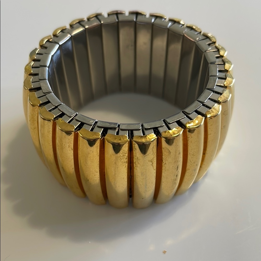 Wide Gold Tone Panel Stretch Bracelet